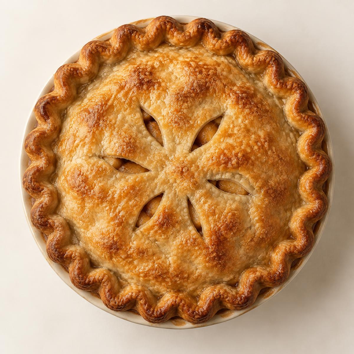 The Original Apple Pie, golden crust, viewed from above